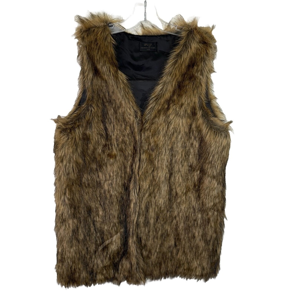 Faux Fur Fluffy Brown Vest Women's (F4Y) Long 30" Long‎ Size S/M